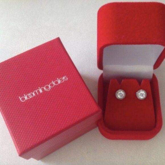 Studs Earrings W Cubic Zirconia Stone Silver Color New in Box - Picture 5 of 11